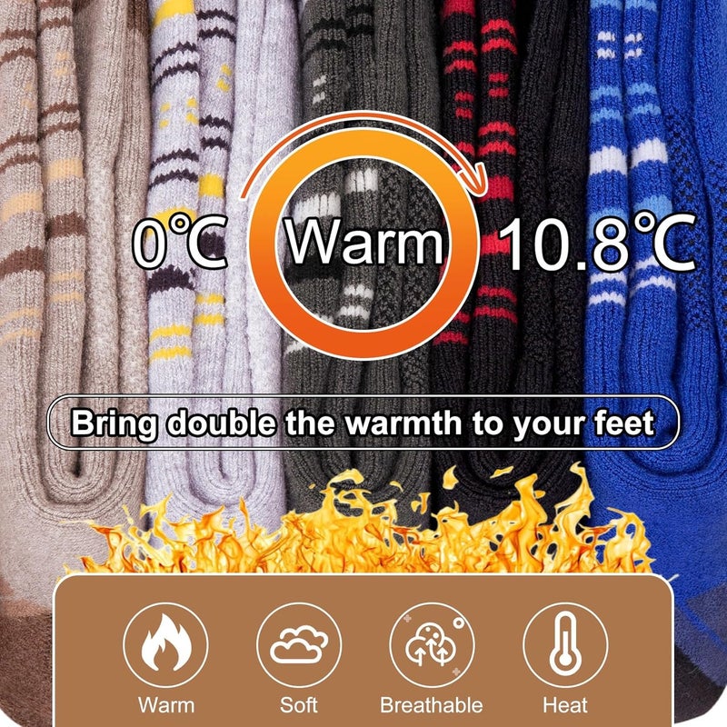 SEEKSOCK Store 5 Pairs Womens Merino Wool Hiking Socks Winter Warm Crew Moisture Wicking Thick Cushioned Striped Boot Socks - Image 3
